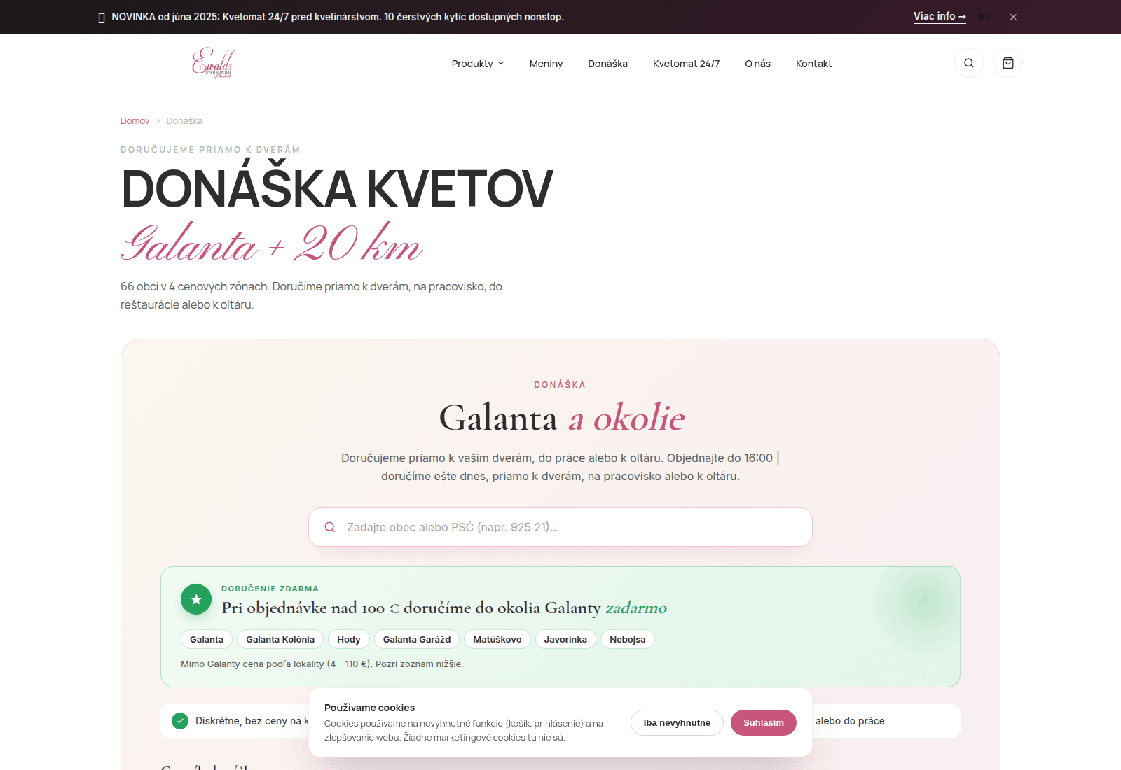 Stránka vlastnej donášky Kvetinárstva Elizabeth